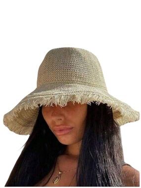 🔥🔥🆕Stylish Frayed Edge Foldable Beige Straw Wide brim Hat